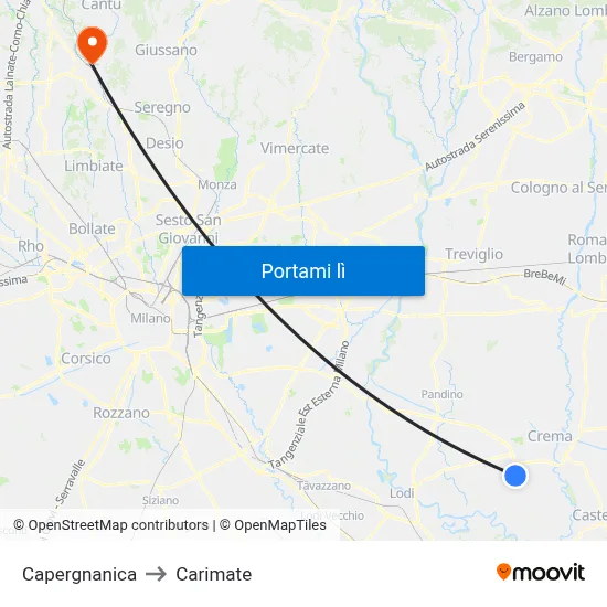 Capergnanica to Carimate map