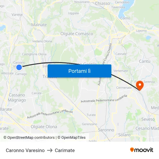 Caronno Varesino to Carimate map