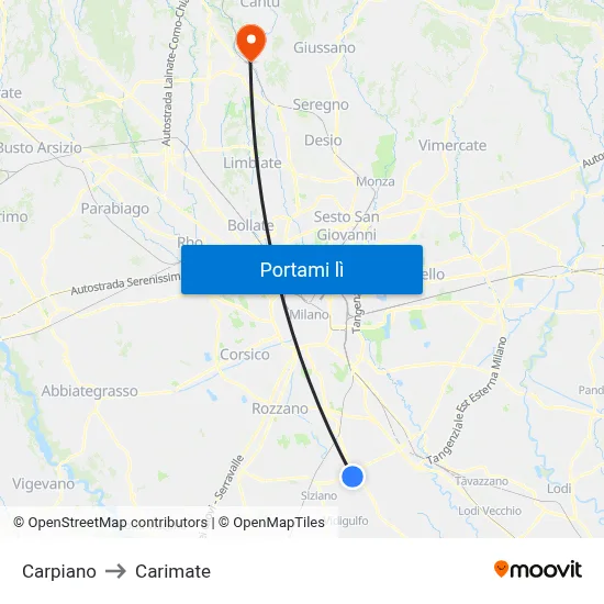 Carpiano to Carimate map