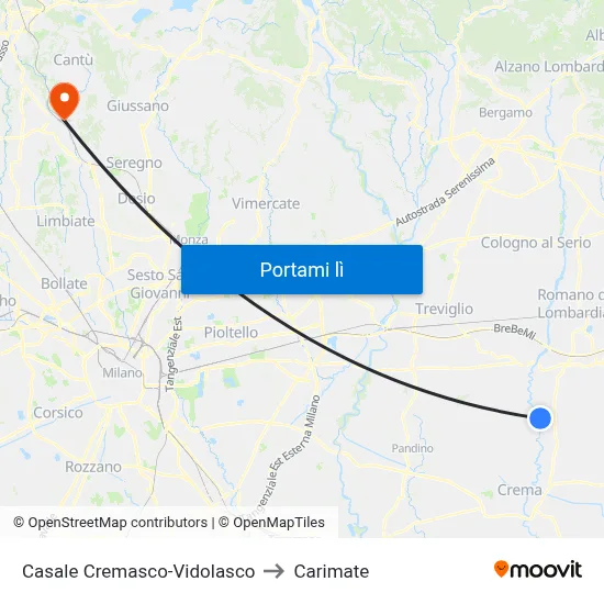 Casale Cremasco-Vidolasco to Carimate map