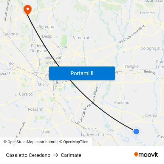 Casaletto Ceredano to Carimate map