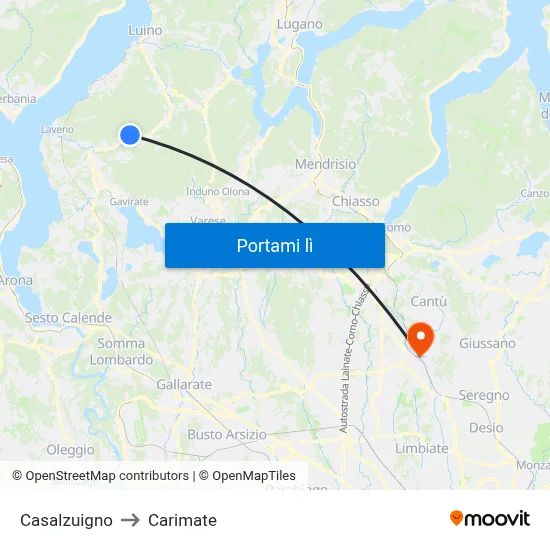 Casalzuigno to Carimate map