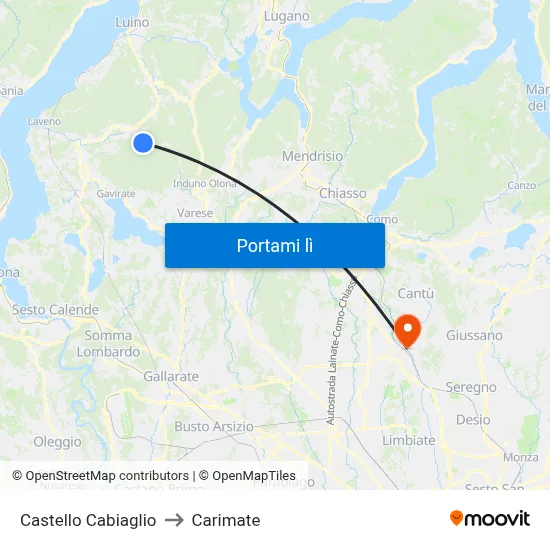 Castello Cabiaglio to Carimate map