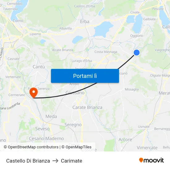 Castello Di Brianza to Carimate map
