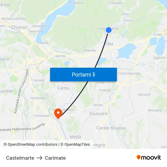 Castelmarte to Carimate map