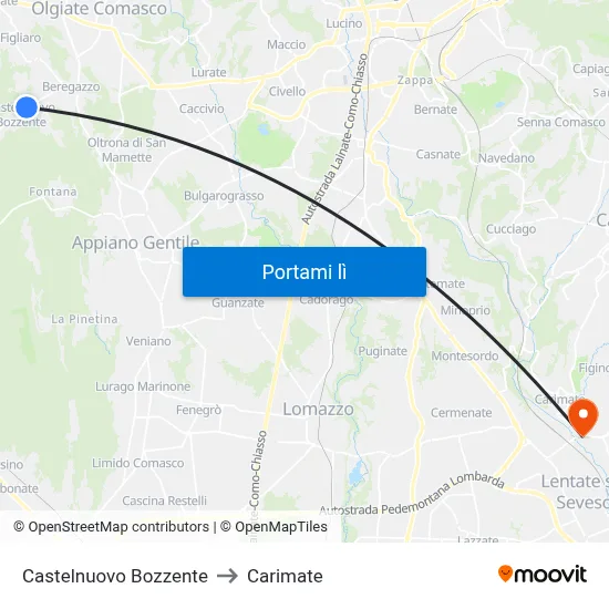 Castelnuovo Bozzente to Carimate map