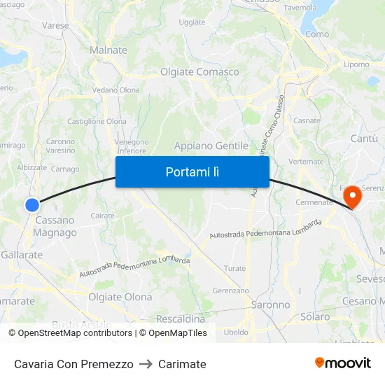 Cavaria Con Premezzo to Carimate map