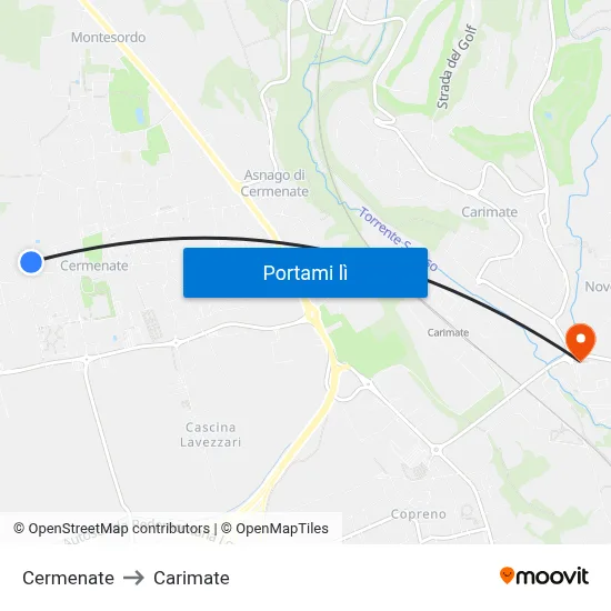 Cermenate to Carimate map