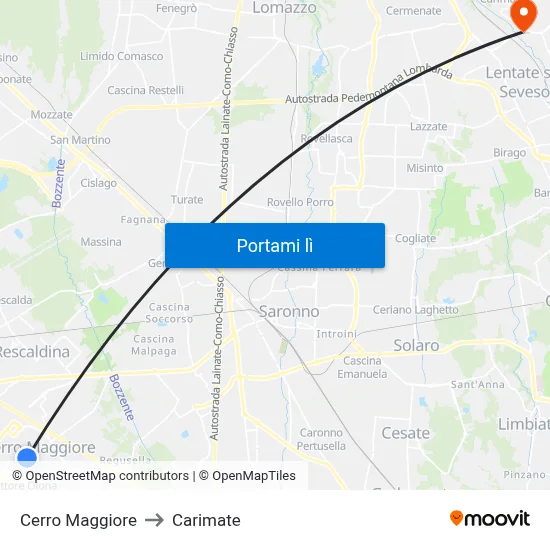 Cerro Maggiore to Carimate map