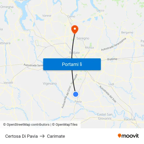 Certosa Di Pavia to Carimate map