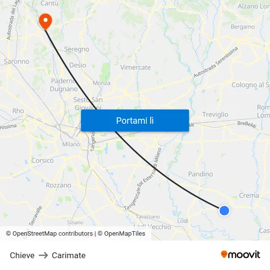Chieve to Carimate map