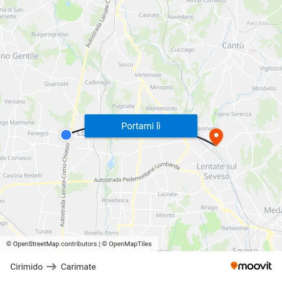 Cirimido to Carimate map