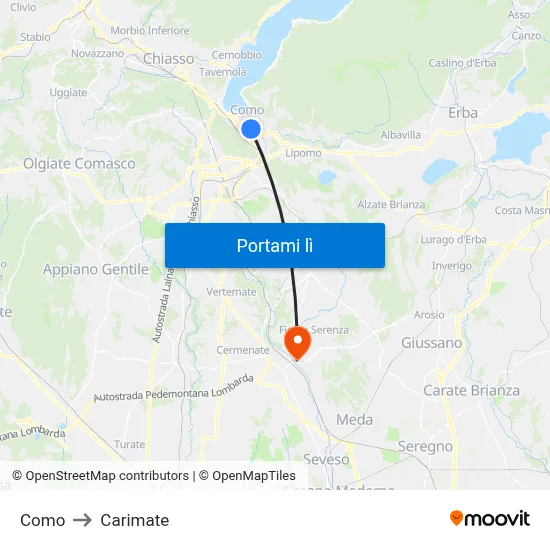 Como to Carimate map