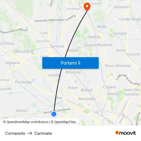 Cornaredo to Carimate map
