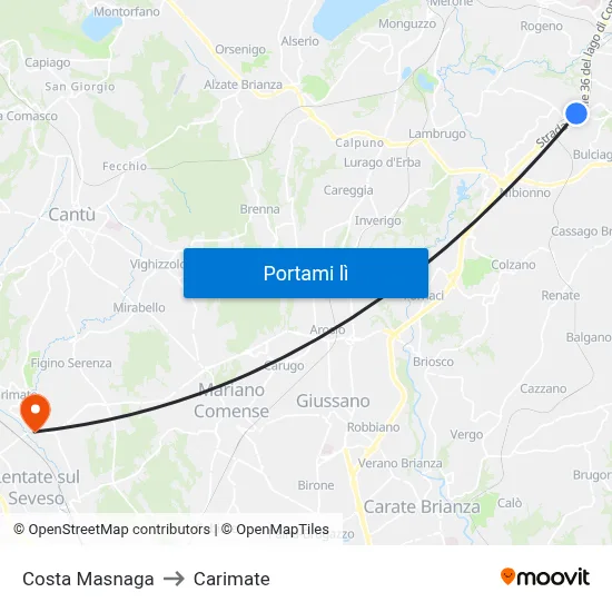 Costa Masnaga to Carimate map