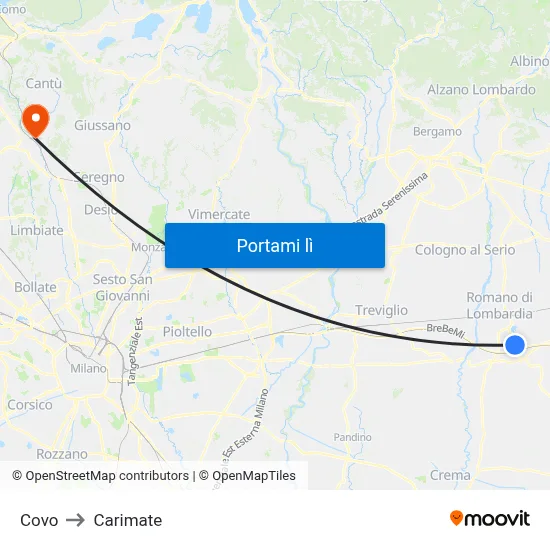 Covo to Carimate map
