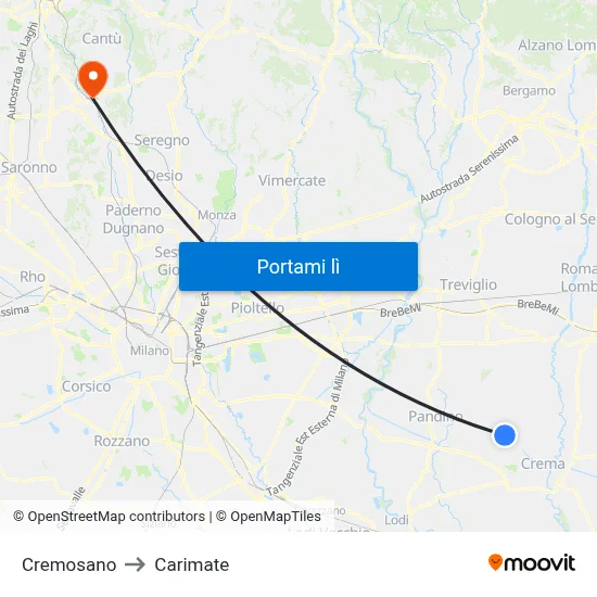 Cremosano to Carimate map