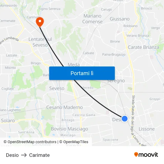 Desio to Carimate map