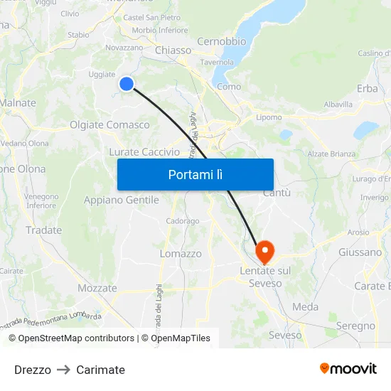 Drezzo to Carimate map