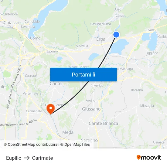 Eupilio to Carimate map