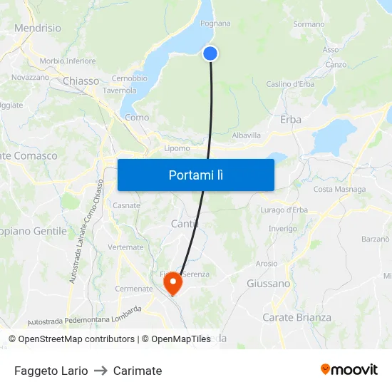 Faggeto Lario to Carimate map