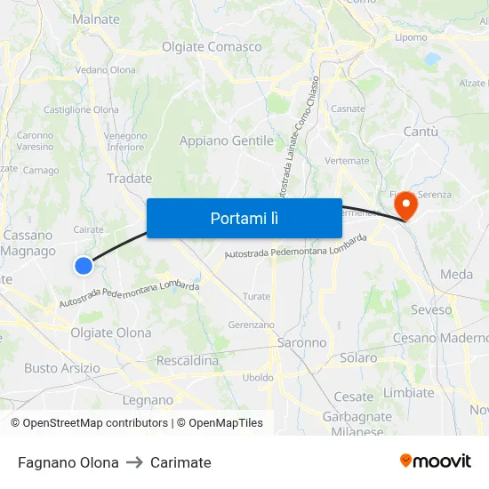 Fagnano Olona to Carimate map