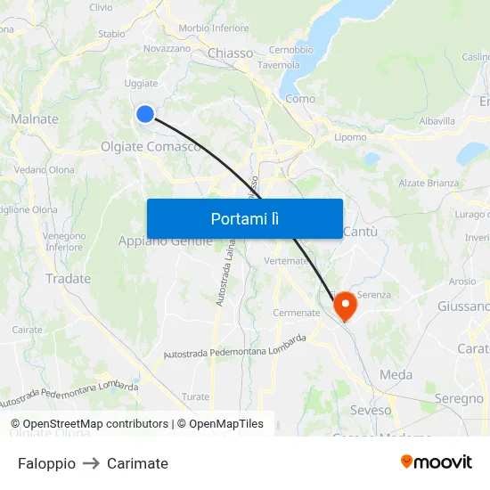 Faloppio to Carimate map