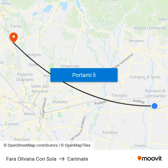 Fara Olivana Con Sola to Carimate map