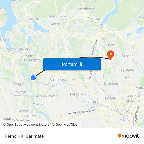 Ferno to Carimate map