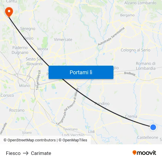 Fiesco to Carimate map
