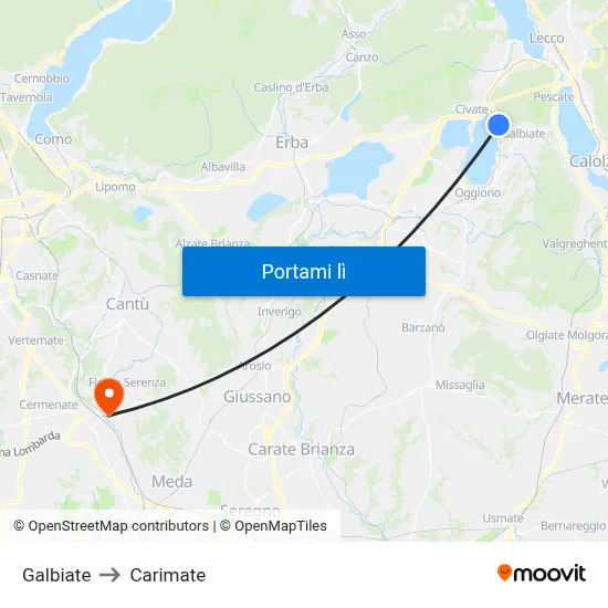 Galbiate to Carimate map