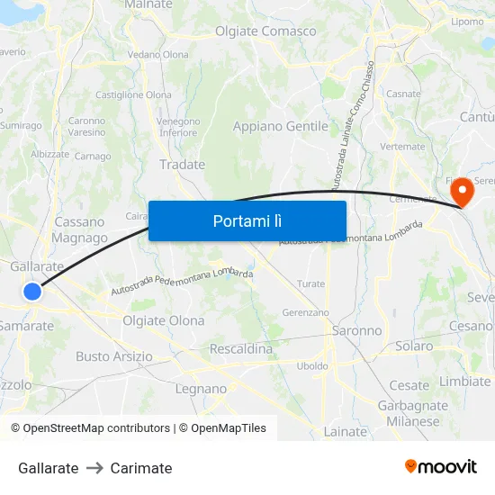 Gallarate to Carimate map