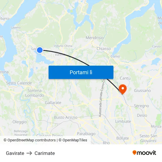 Gavirate to Carimate map