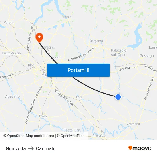 Genivolta to Carimate map