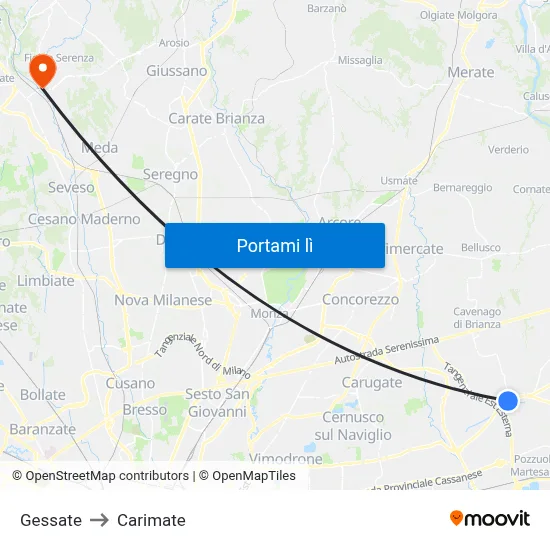 Gessate to Carimate map