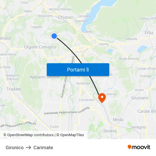 Gironico to Carimate map