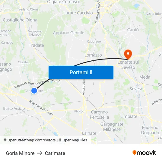 Gorla Minore to Carimate map