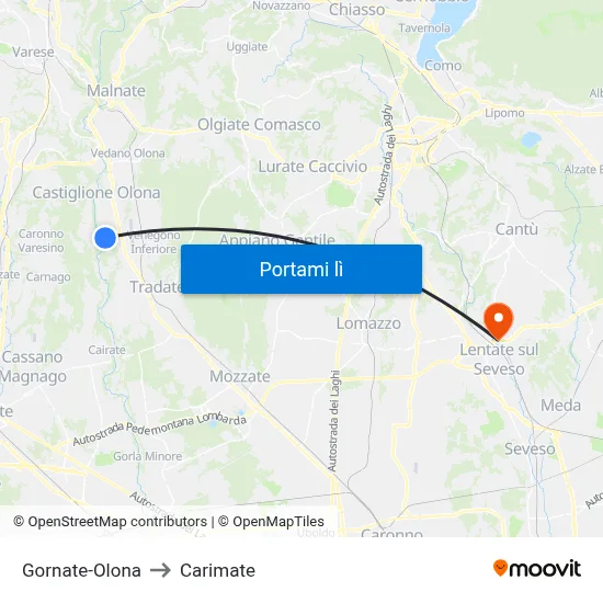 Gornate-Olona to Carimate map