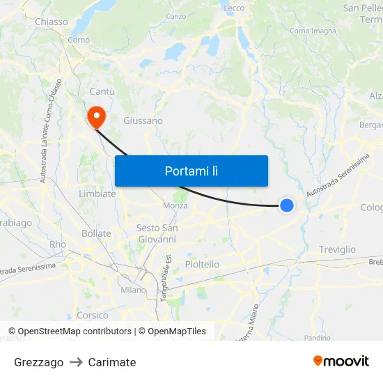 Grezzago to Carimate map