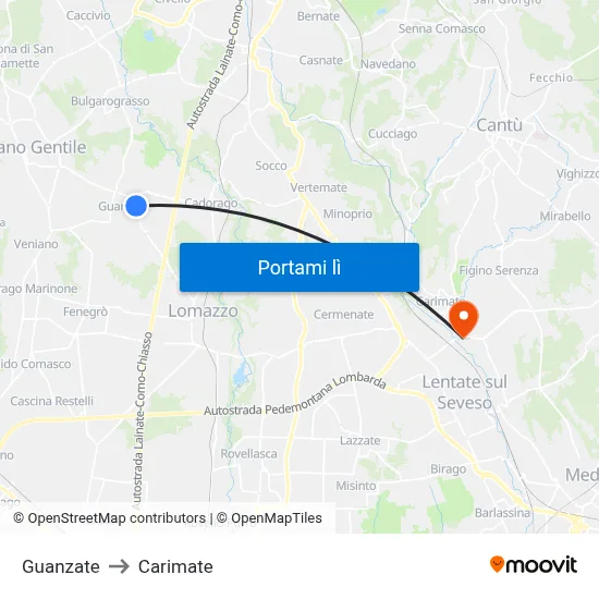 Guanzate to Carimate map