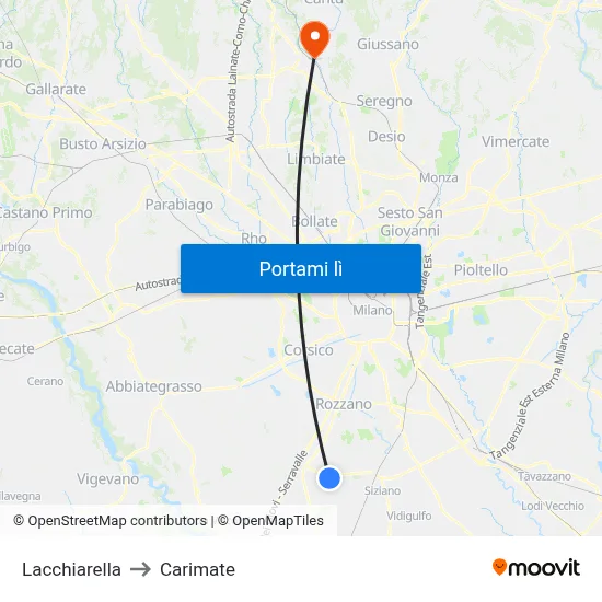 Lacchiarella to Carimate map