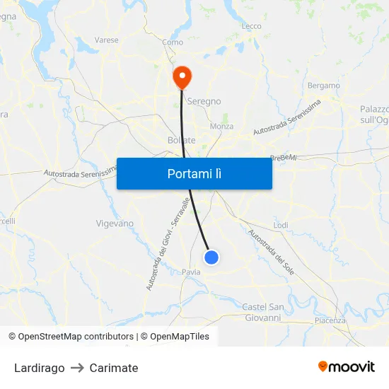 Lardirago to Carimate map