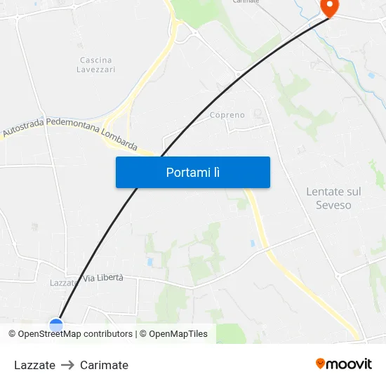 Lazzate to Carimate map