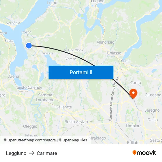 Leggiuno to Carimate map