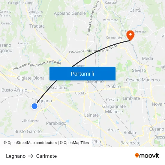 Legnano to Carimate map