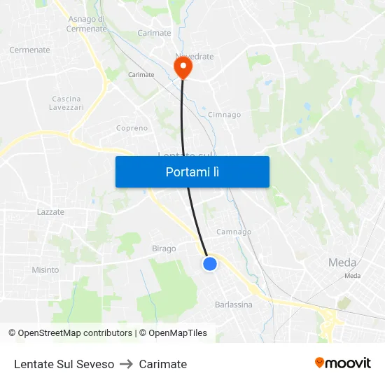 Lentate Sul Seveso to Carimate map