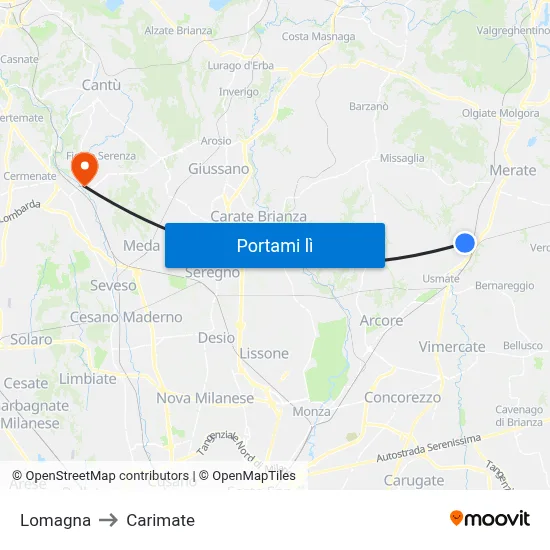 Lomagna to Carimate map