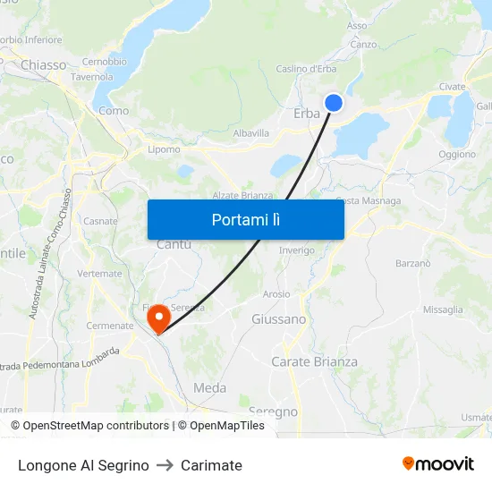 Longone Al Segrino to Carimate map