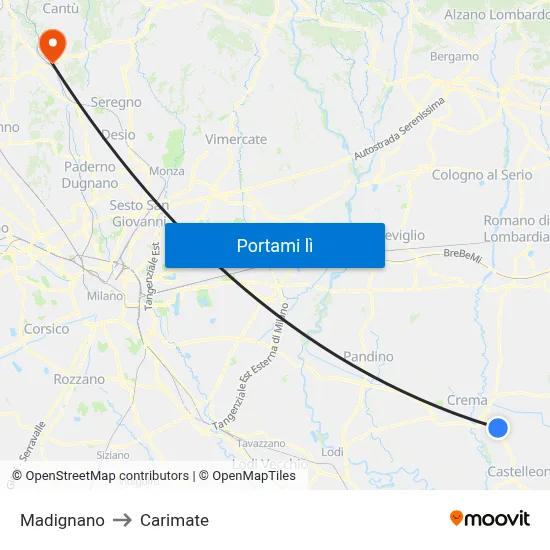 Madignano to Carimate map