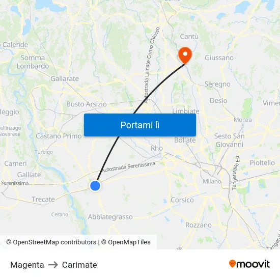 Magenta to Carimate map
